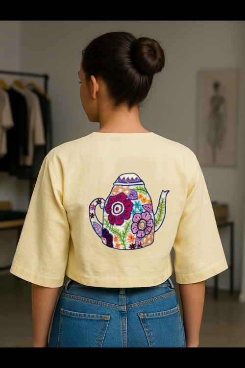 ELEGANT HAND EMBROIDERED BLOUSE IN PURE COTTON FABRIC 