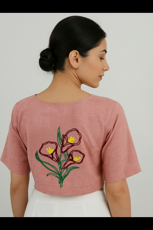 ELEGANT HAND EMBROIDERED BLOUSE IN PURE COTTON FABRIC 