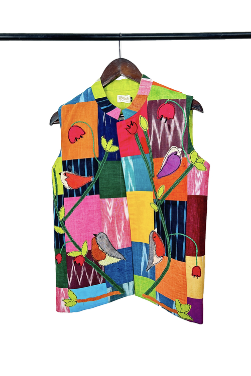 Pure hand-wooven cotton patch jacket emellish with hand-crafted 