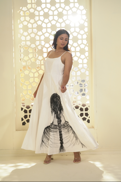 COTTON HAND-PAINTED MAXI DRESS