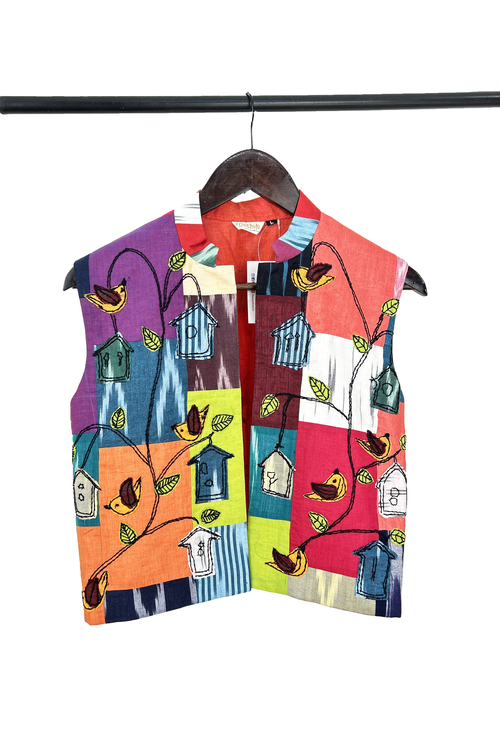 Pure hand-wooven cotton patch jacket emellish with hand-crafted