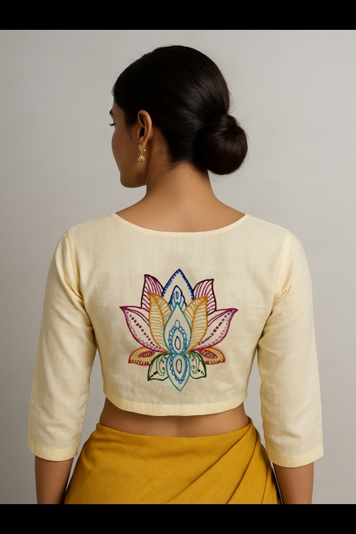 ELEGANT HAND EMBROIDERED BLOUSE IN PURE COTTON FABRIC 