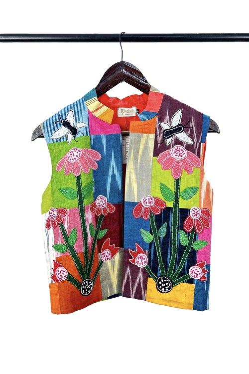 Pure hand-wooven cotton patch jacket emellish with hand-crafted