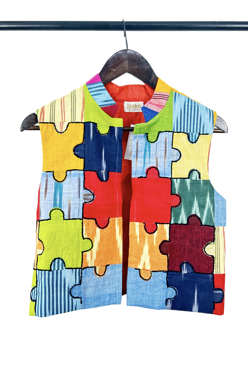 Pure hand-wooven cotton patch jacket emellish with hand-crafted  