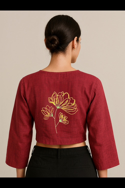 ELEGANT HAND EMBROIDERED BLOUSE IN PURE COTTON FABRIC 