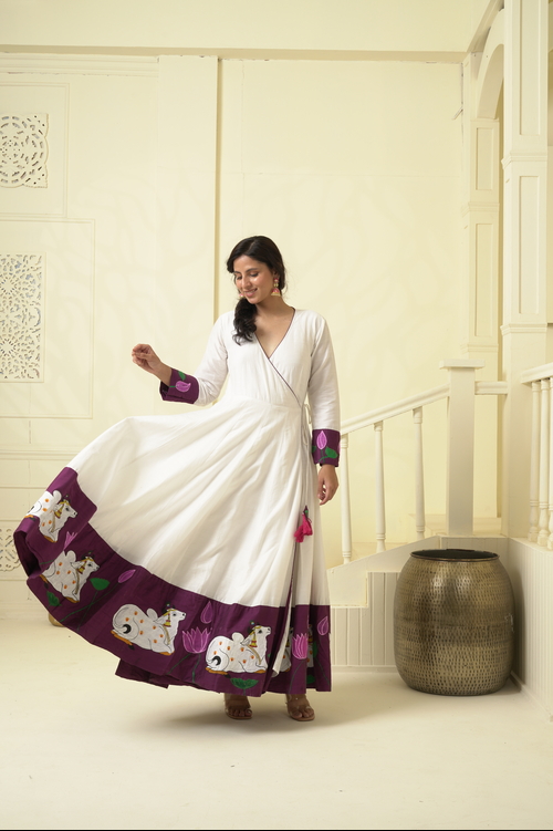 COTTON SILK HAND-PAINTED ANGRAKHA STYLE ANARKALI
