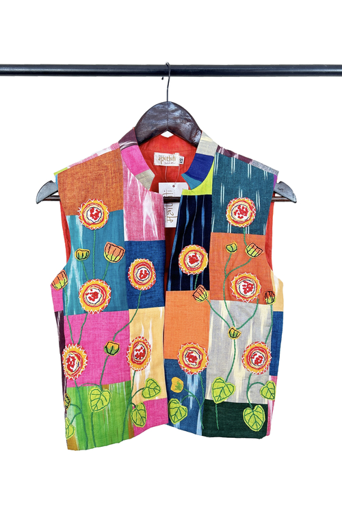 Pure hand-wooven cotton patch jacket emellish with hand-embroidery