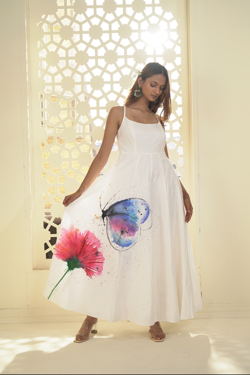 COTTON HAND-PAINTED MAXI DRESS