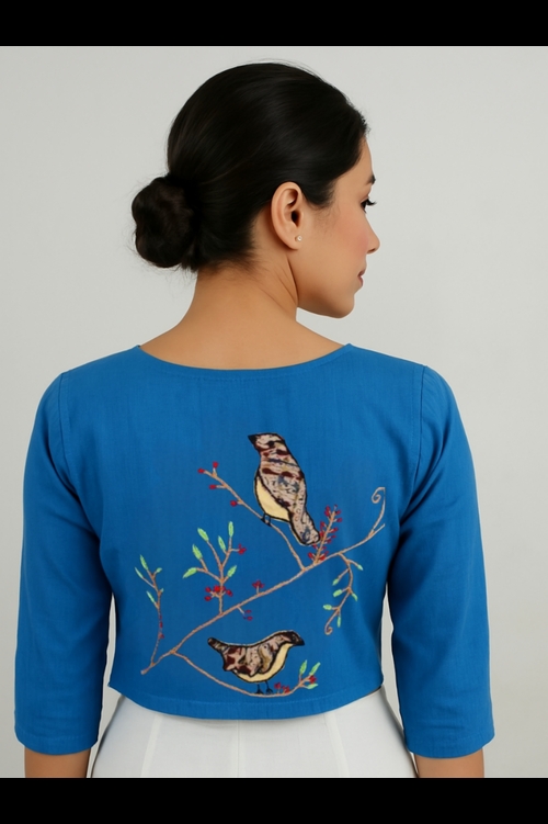 ELEGANT HAND EMBROIDERED BLOUSE IN PURE COTTON FABRIC 
