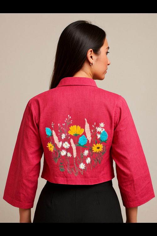 ELEGANT HAND EMBROIDERED BLOUSE IN PURE COTTON FABRIC 