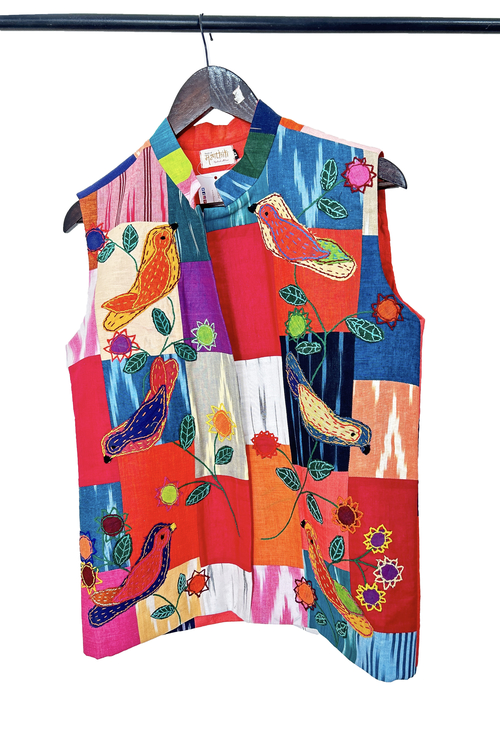 Pure hand-wooven cotton patch jacket emellish with hand-crafted