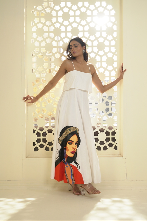 COTTON HAND-PAINTED MAXI DRESS