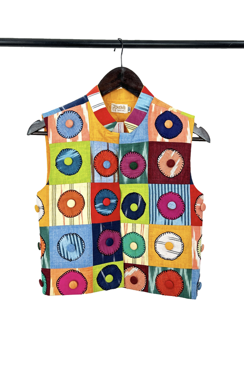 Pure hand-wooven cotton patch jacket emellish with hand-embroidery