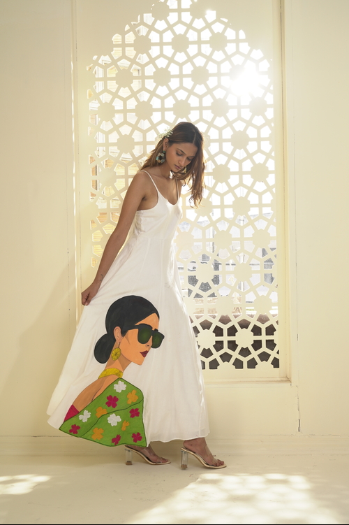 COTTON HAND-PAINTED MAXI DRESS