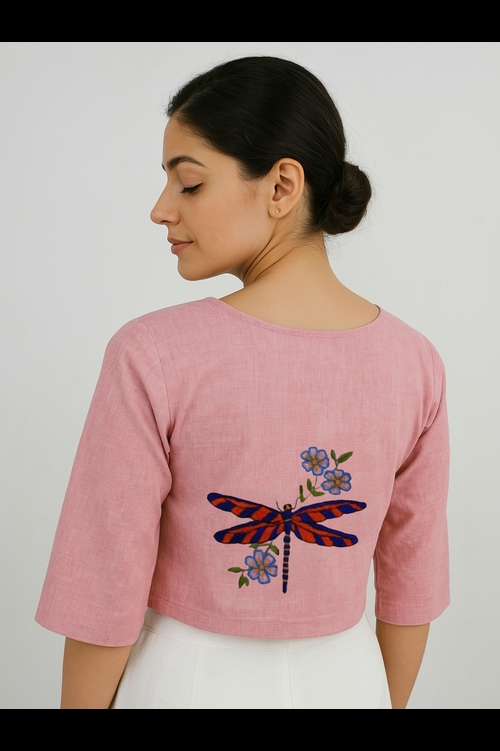 ELEGANT HAND EMBROIDERED BLOUSE IN PURE COTTON FABRIC 