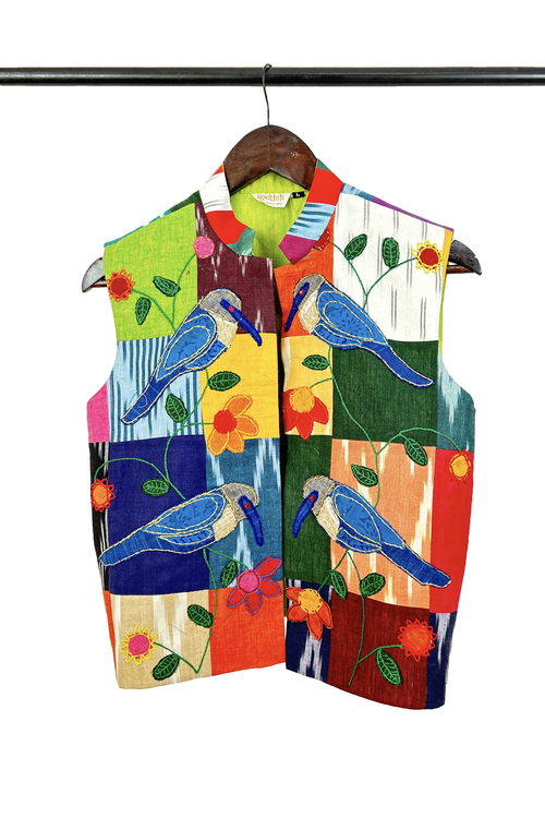 Pure hand-wooven cotton patch jacket emellish with hand-crafted