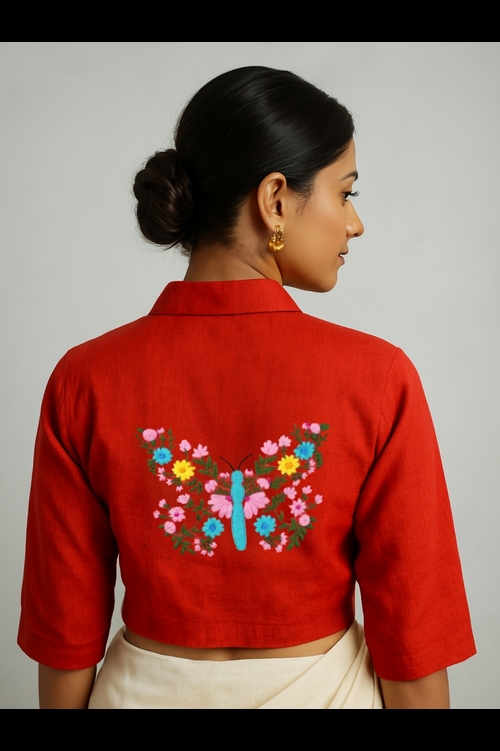 ELEGANT HAND EMBROIDERED BLOUSE IN PURE COTTON FABRIC 