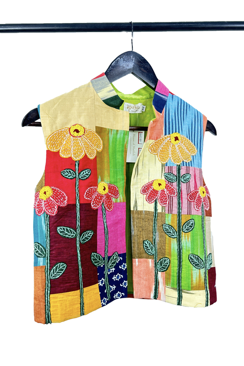 Pure hand-wooven cotton patch jacket emellish with hand-embroidery