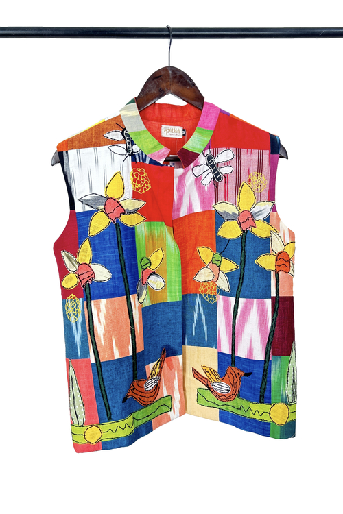 Pure hand-wooven cotton patch jacket emellish with hand-crafted.