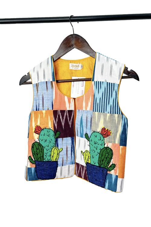 Pure hand-wooven cotton patch jacket emellish with hand-embroidery
