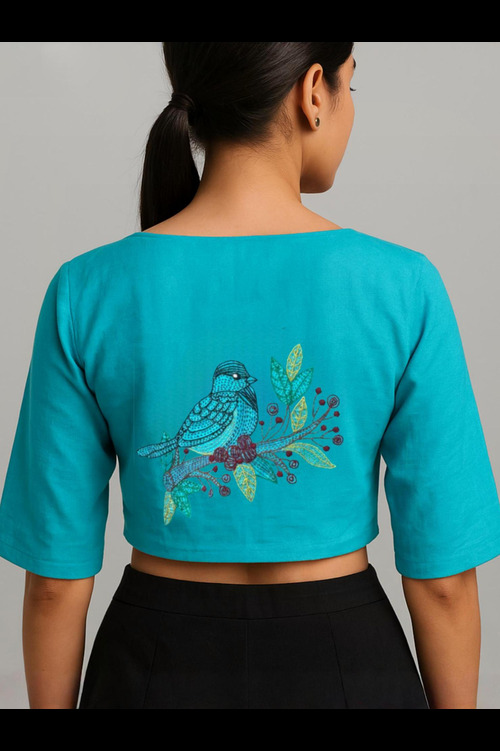 ELEGANT HAND EMBROIDERED BLOUSE IN PURE COTTON FABRIC 