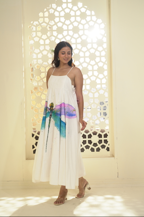 COTTON HAND-PAINTED MAXI DRESS