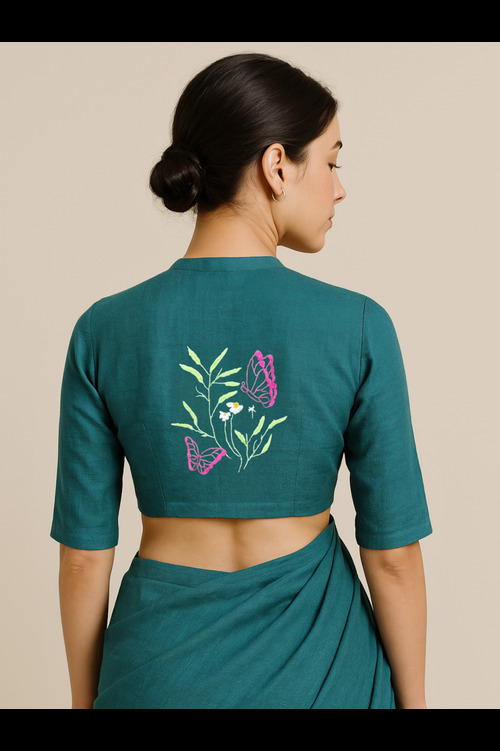 ELEGANT HAND EMBROIDERED BLOUSE IN PURE COTTON FABRIC 