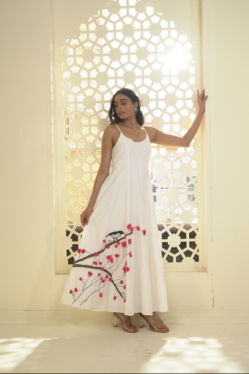 COTTON HAND-PAINTED MAXI DRESS