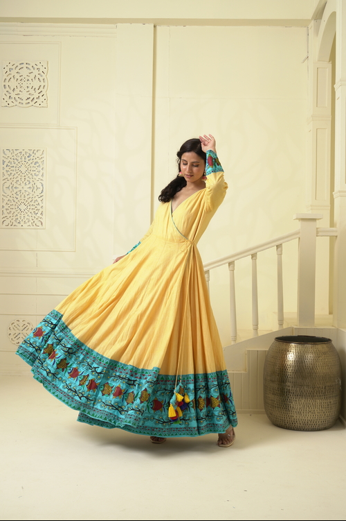 COTTON HAND-PAINTED ANGRAKHA STYLE ANARKALI