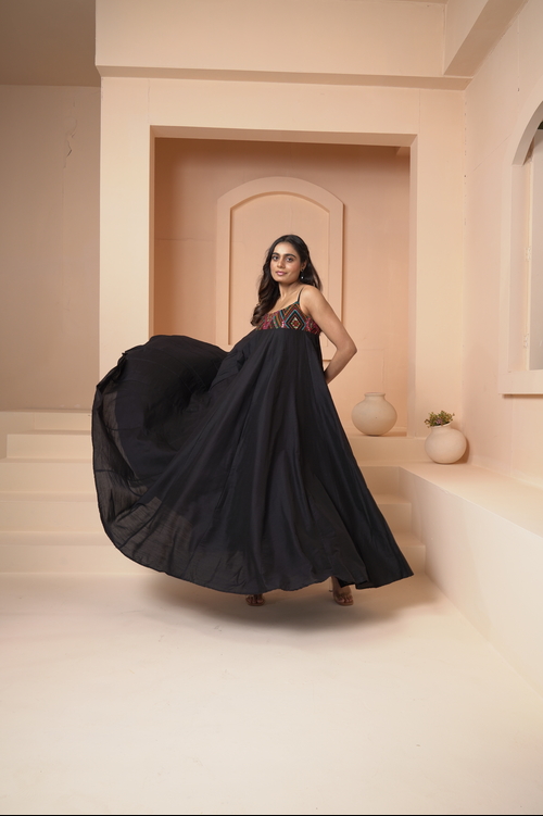 COTTON-SILK FLAIRED MAXI DRESS