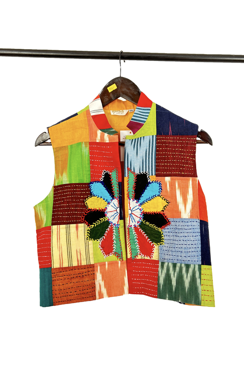 Pure hand-wooven cotton patch jacket emellish with hand-embroidery