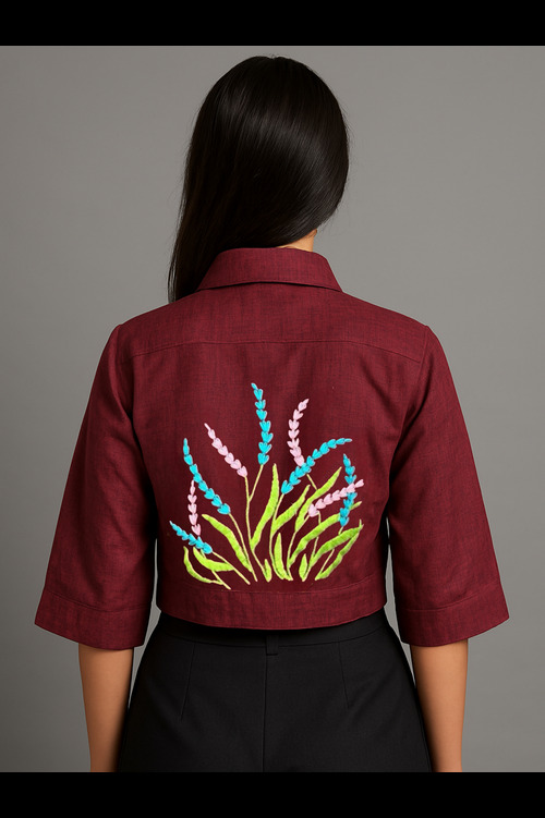 ELEGANT HAND EMBROIDERED BLOUSE IN PURE COTTON FABRIC 