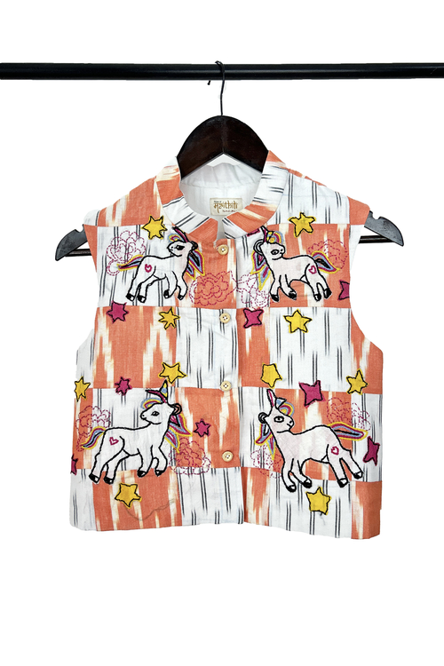 Pure hand-wooven cotton patch jacket emellish with hand-crafted 